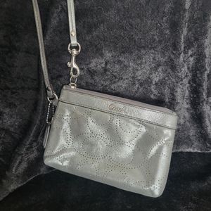 Coach silver metallic wristlet